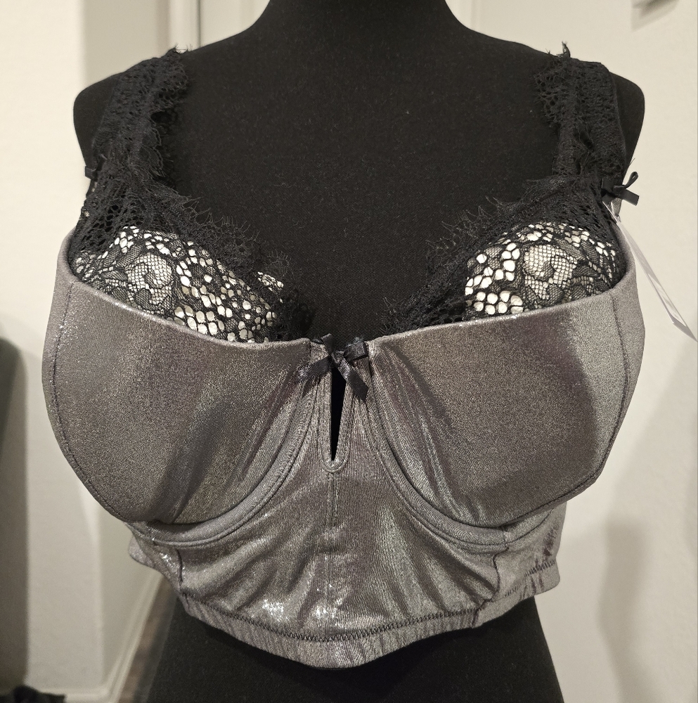 Shiny Silver Lace Bralette